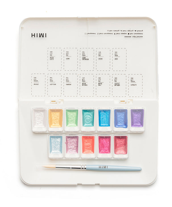 Set Acuarela Metalizada Himi 12 colores + pincel | Pearl/Perlado