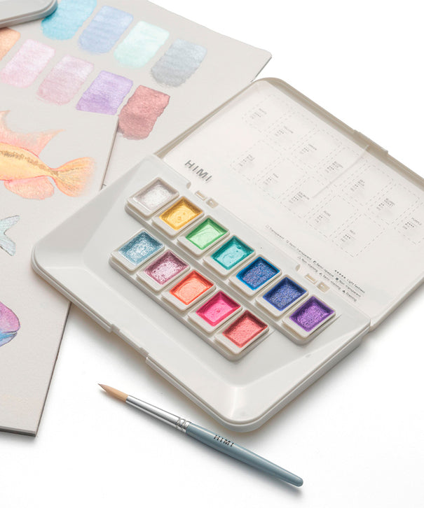 Set Acuarela Metalizada Himi 12 colores + pincel | Pearl/Perlado