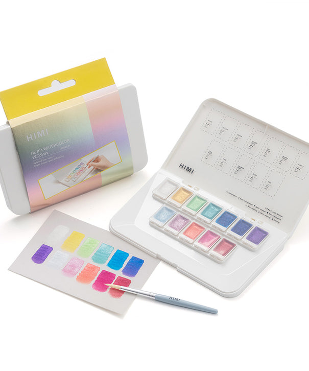 Set Acuarela Metalizada Himi 12 colores + pincel | Pearl/Perlado
