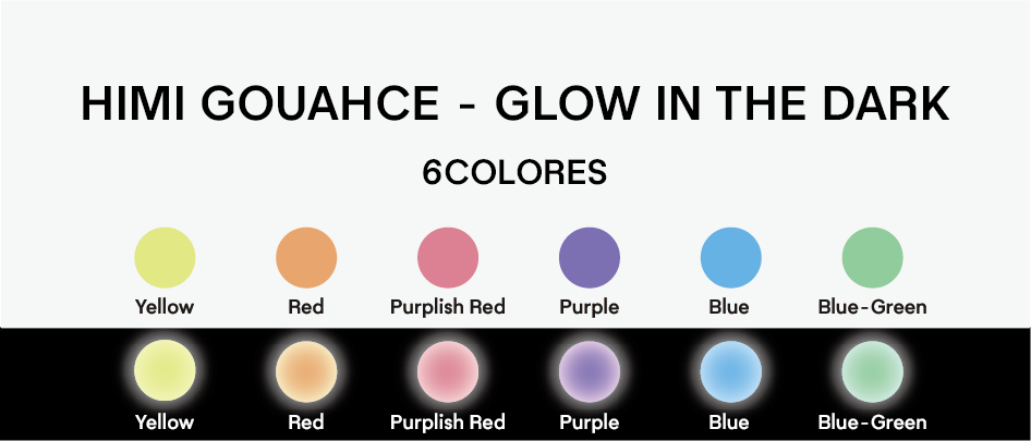 Gouache Himi 6 colores | 23 ml | Colores Brillo en la Oscuridad Mini Estuche