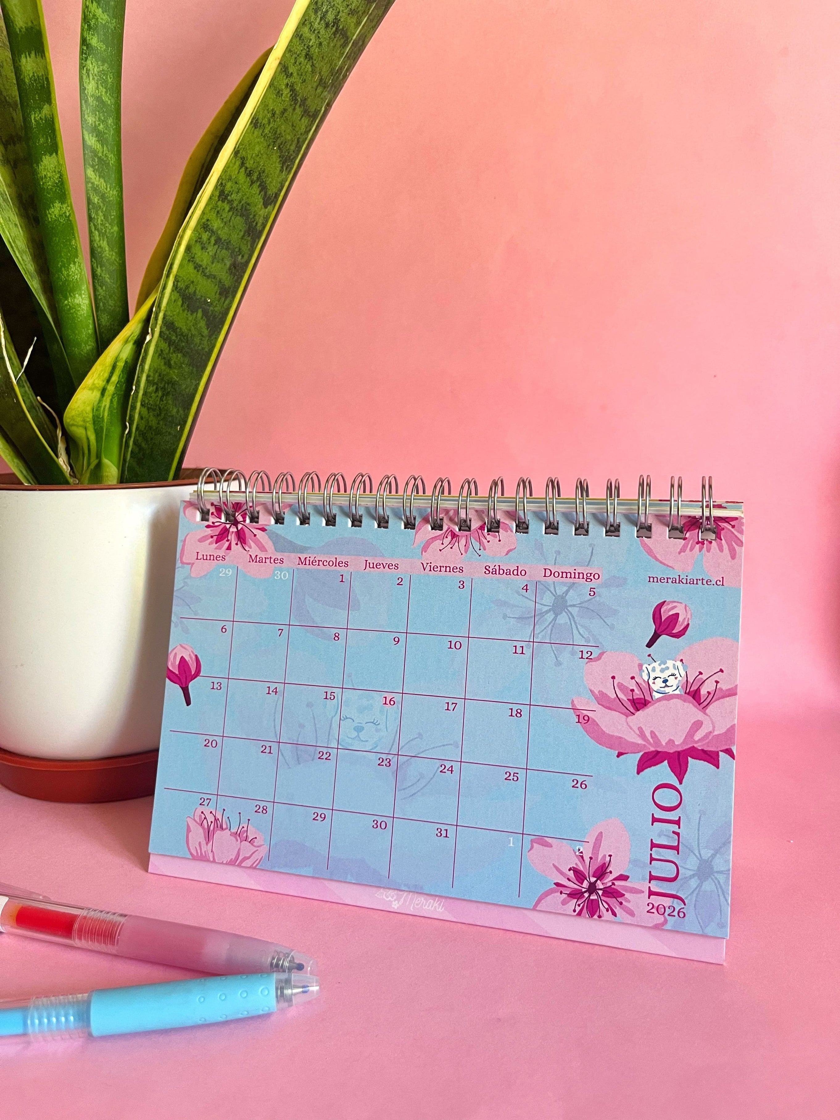 Calendario de Escritorio Ilustrado Meraki 2026 - Vivir Bonito 🌸