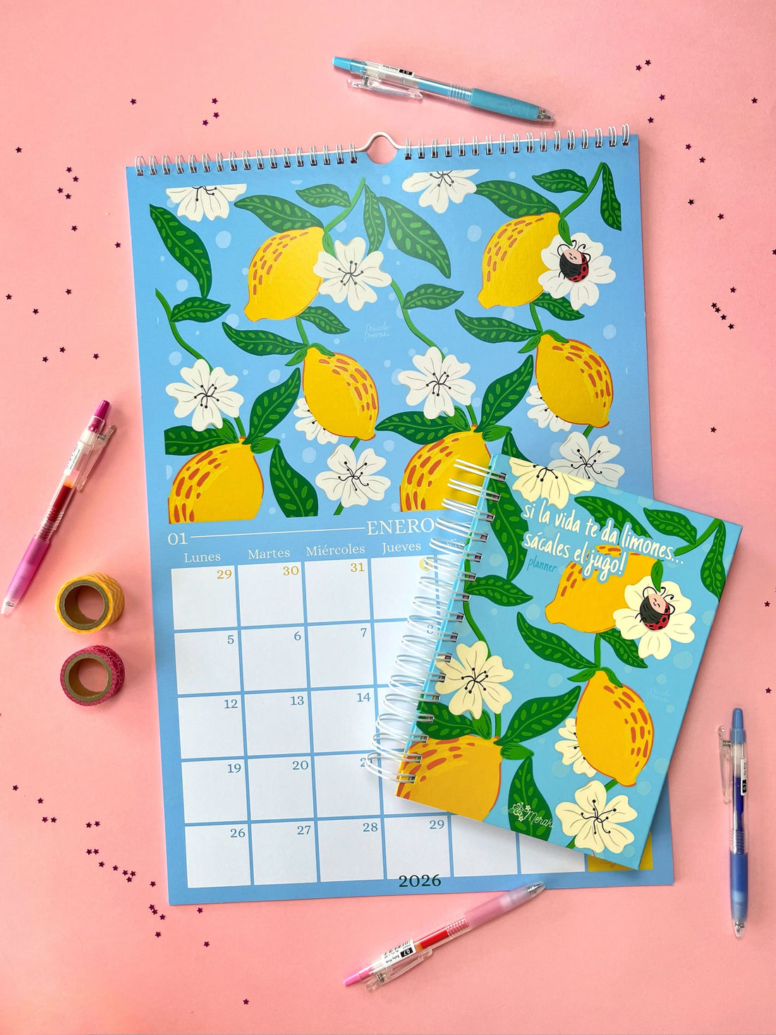 Pack Calendario 2026 Pared + Calendario 2026 Escritorio + Planner Si la vida te da limones