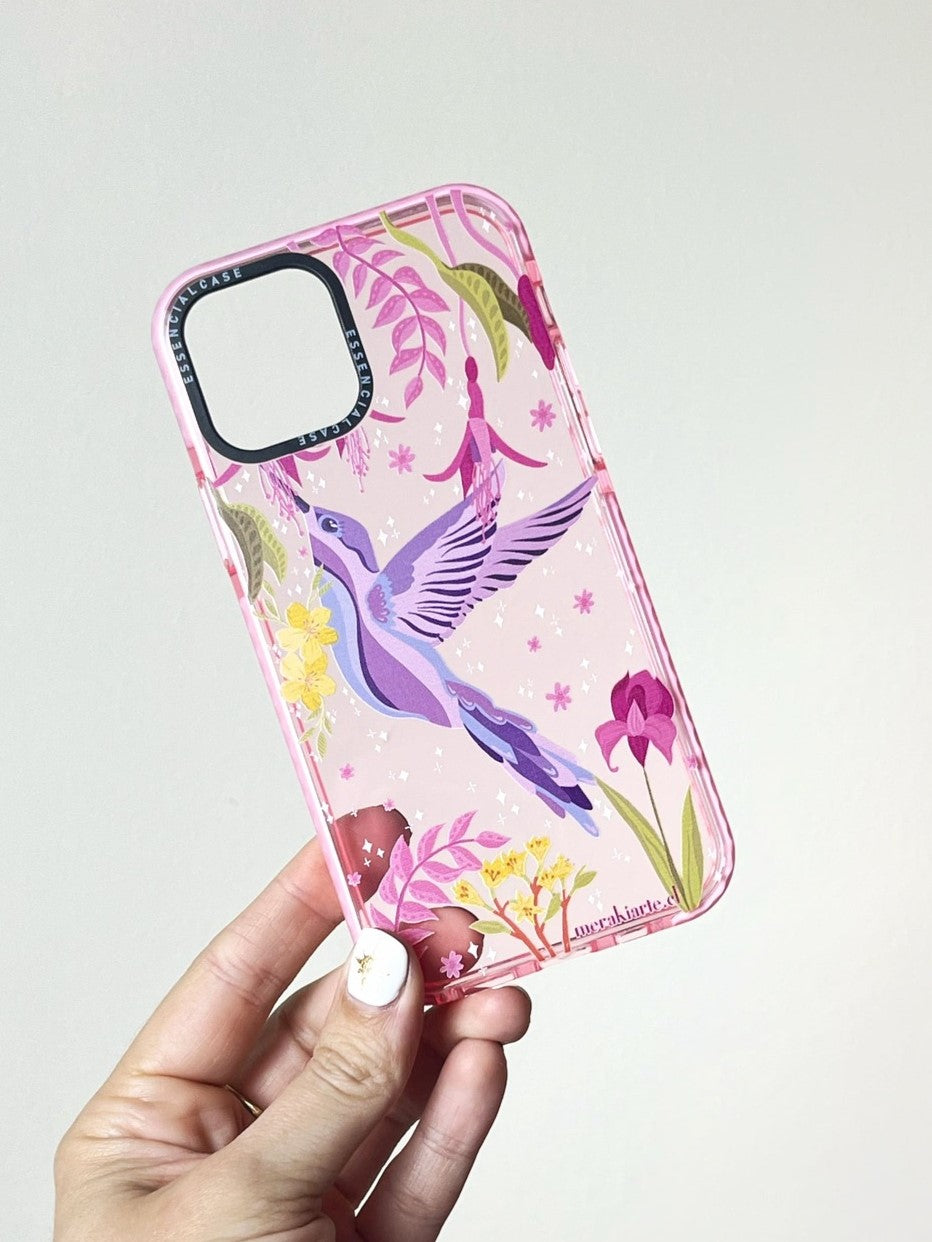 Carcasa Ilustrada Colibrí Rosada iPhone 12/12pro