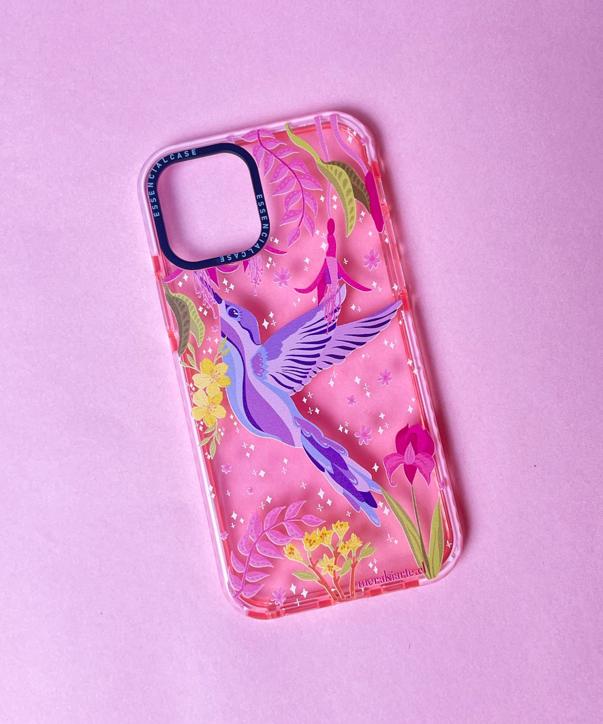 Carcasa Ilustrada Colibrí Rosada iPhone 12/12pro