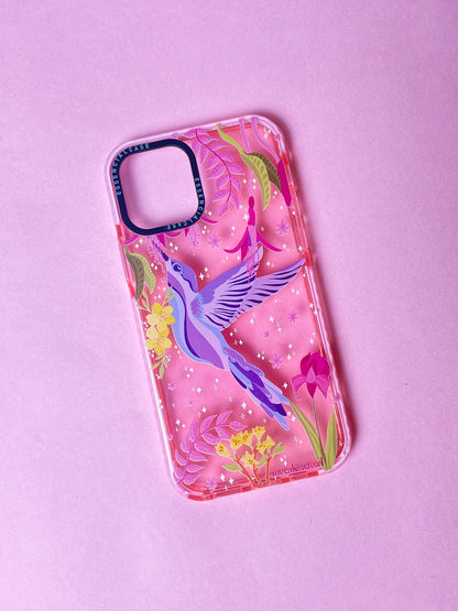 Carcasa Ilustrada Colibrí Rosada iPhone 12/12pro