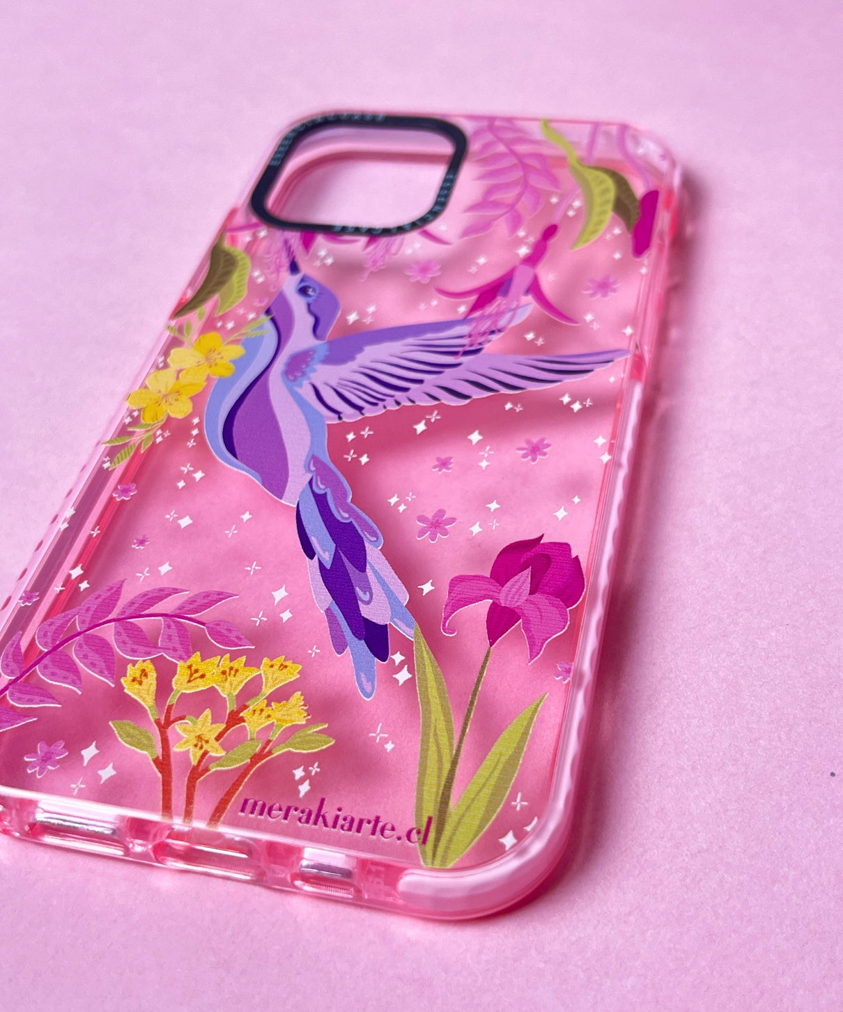 Carcasa Ilustrada Colibrí Rosada iPhone 12/12pro