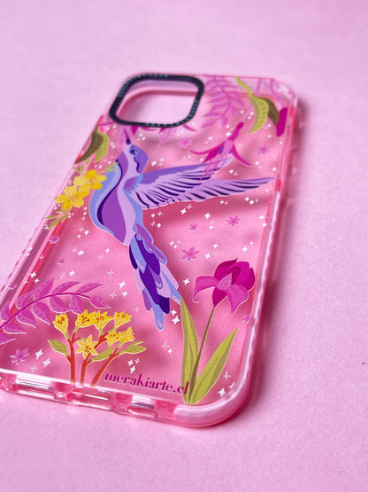 Carcasa Ilustrada Colibrí Rosada iPhone 12/12pro