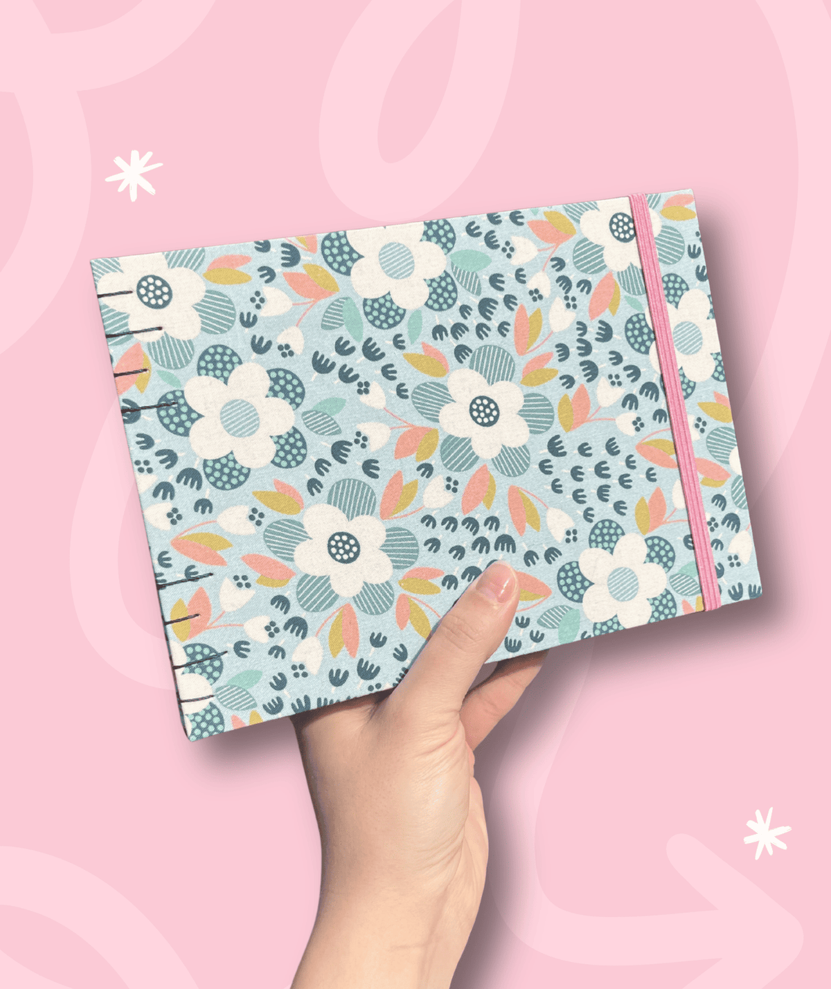 Sketchbook Acuarela Tamaño A5 Horizontal | Flores Fondo Celeste