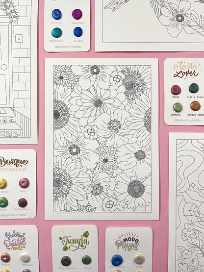 Set Acuarela Surtido | 4 ilustraciones + Puntiset 6 colores