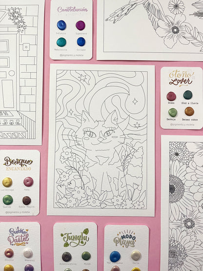 Set Acuarela Surtido | 4 ilustraciones + Puntiset 4 colores