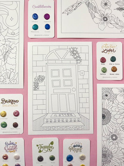 Set Acuarela Surtido | 4 ilustraciones + Puntiset 6 colores