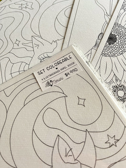 Set de 4 ilustraciones para pintar