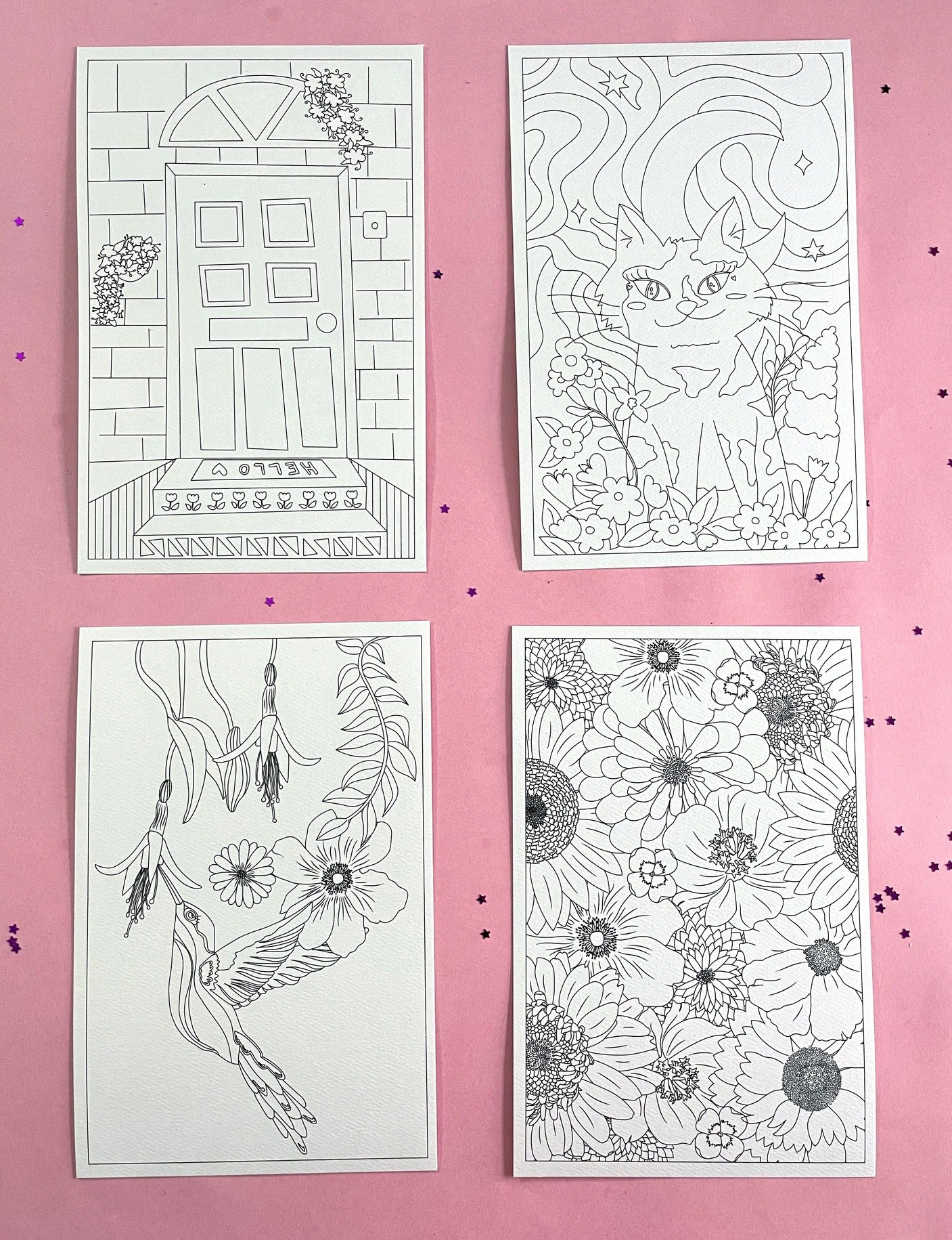 Set de 4 ilustraciones para pintar