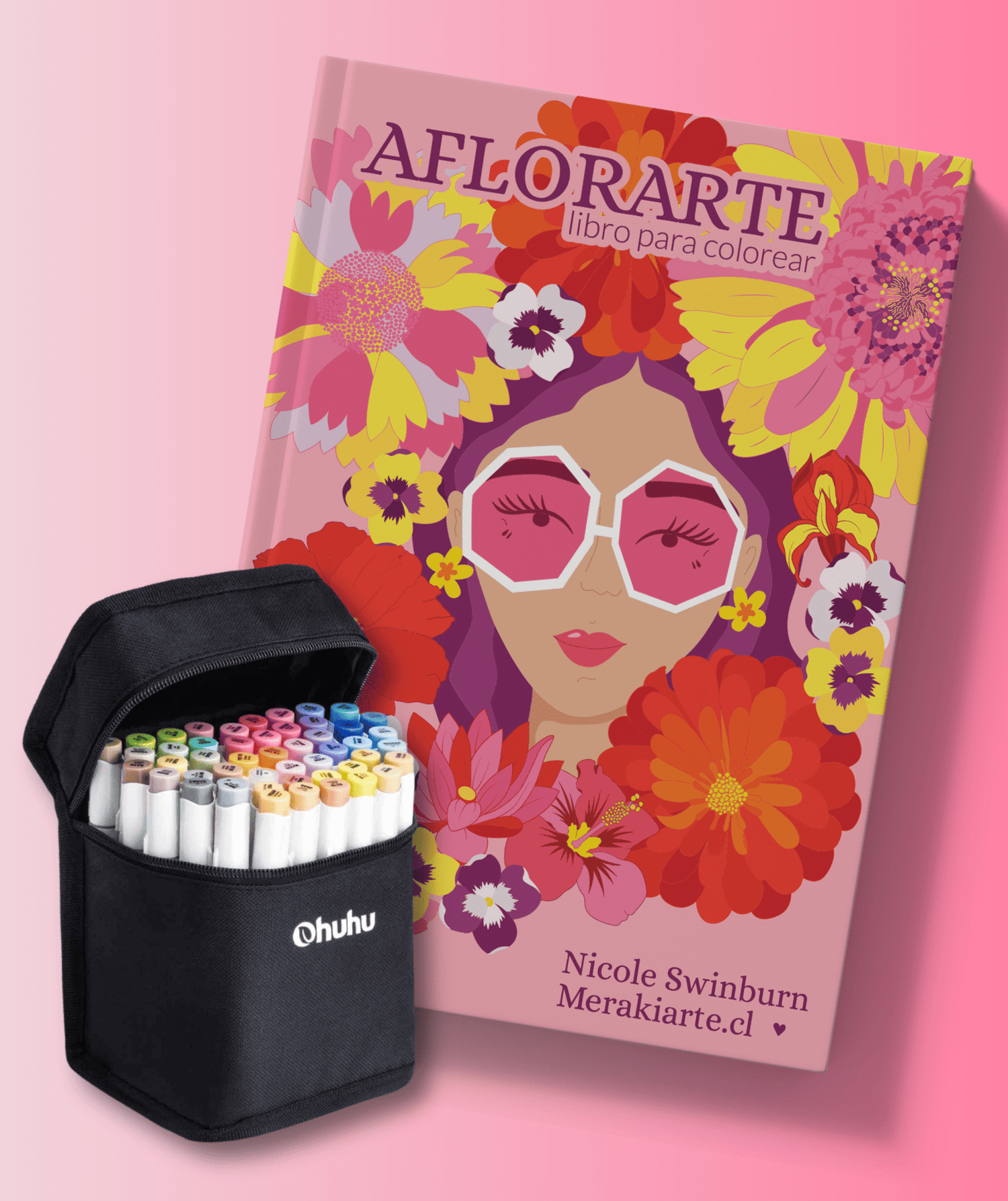 Pack Libro Aflorarte + 48 Marcadores de alcohol Ohuhu Tonos Medios (Honolulu B)