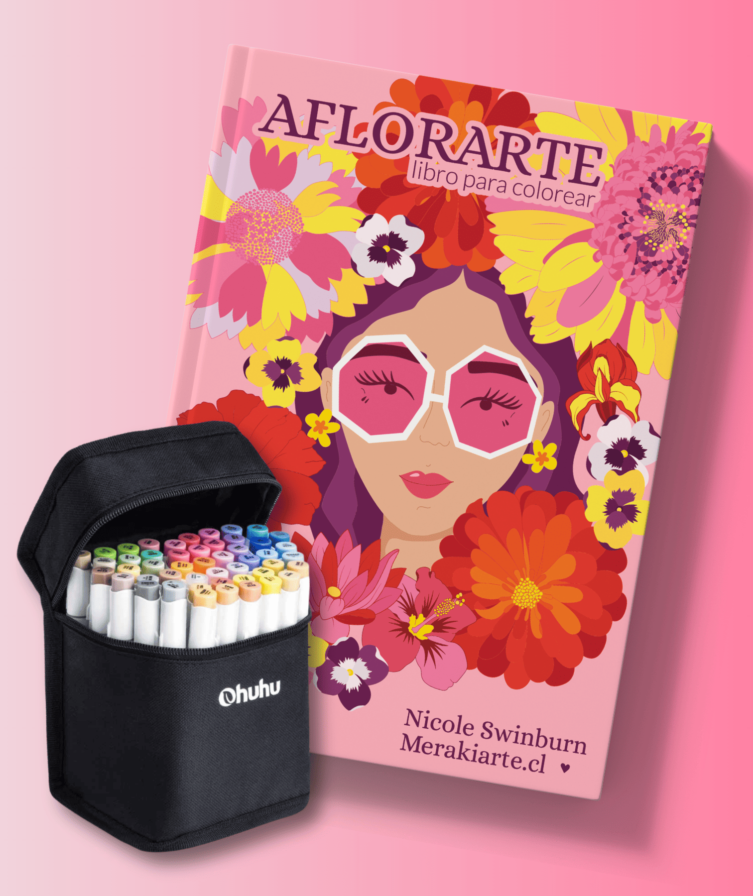 Pack Libro Aflorarte + 48 Marcadores de alcohol Ohuhu Tonos Medios (Honolulu B)