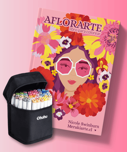 Pack Libro Aflorarte + 48 Marcadores de alcohol Ohuhu Tonos Medios (Honolulu B)