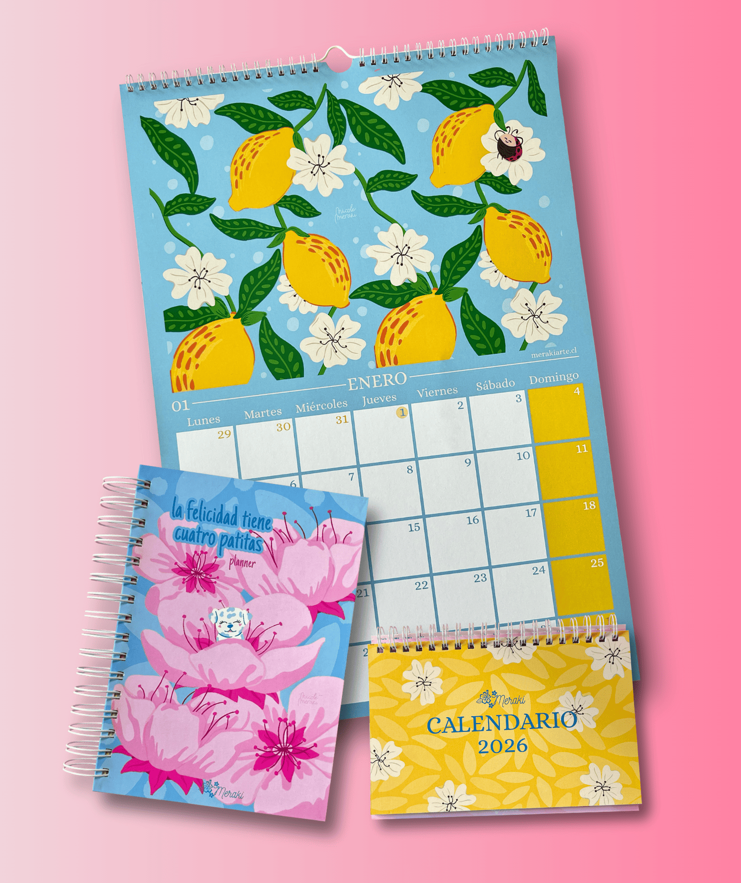Pack Calendario 2026 Pared + Calendario 2026 Escritorio + Planner Cuatro Patitas