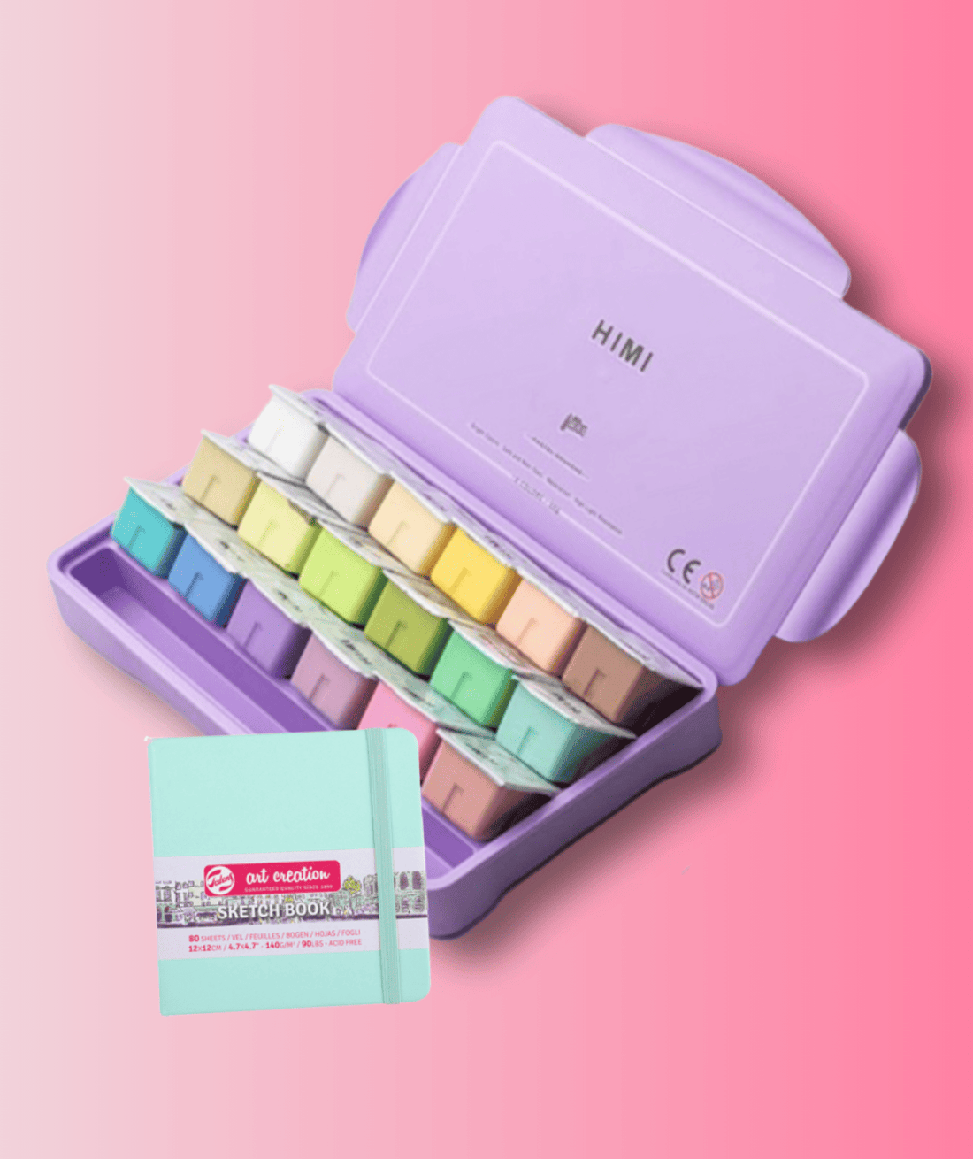 Pack Gouache Himi Colores Pasteles + Sketchbook Art Creation Menta