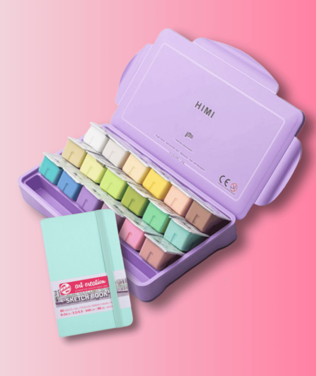 Pack Gouache Himi Colores Pasteles + Sketchbook Art Creation Menta