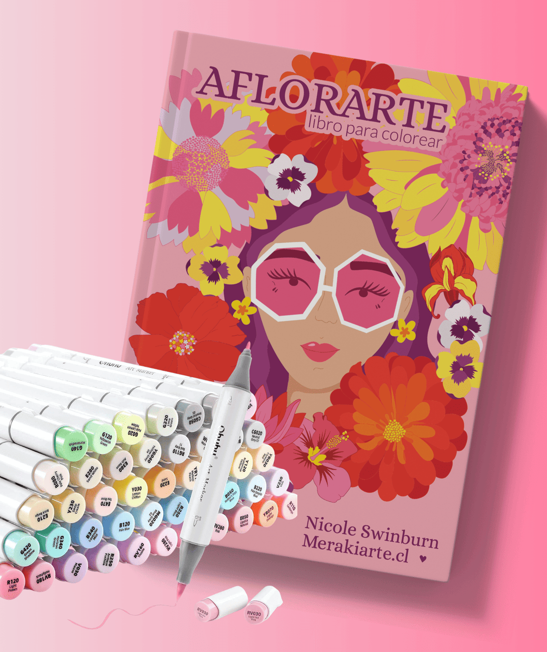 Pack Libro Aflorarte + 48 Marcadores de alcohol Ohuhu Tonos Pasteles (Honolulu B)
