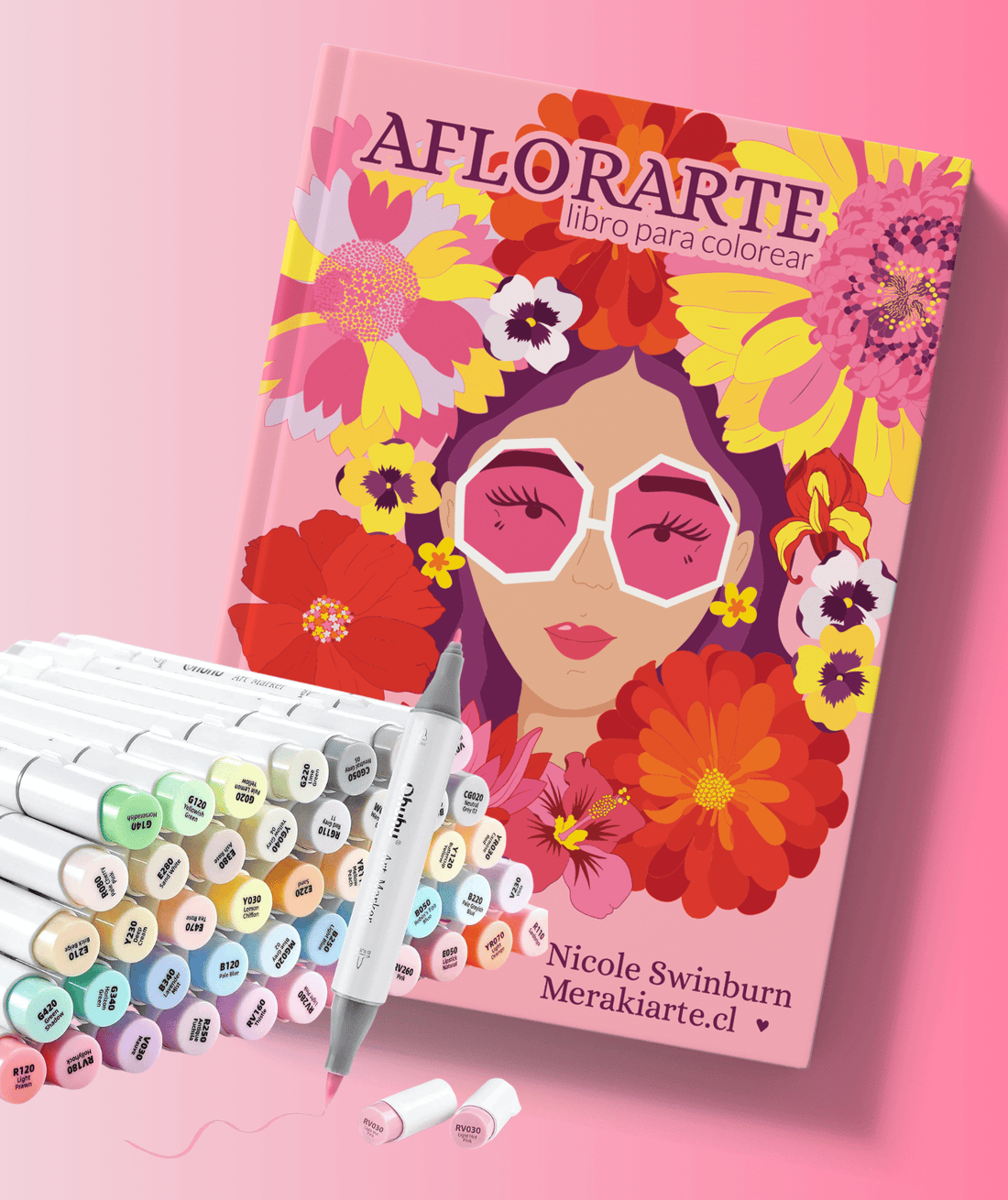 Pack Libro Aflorarte + 48 Marcadores de alcohol Ohuhu Tonos Pasteles (Honolulu B)