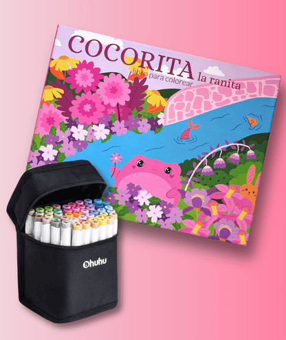 Pack Libro Cocorita La Ranita + 48 Marcadores de alcohol Ohuhu Tonos Medios (Honolulu B)
