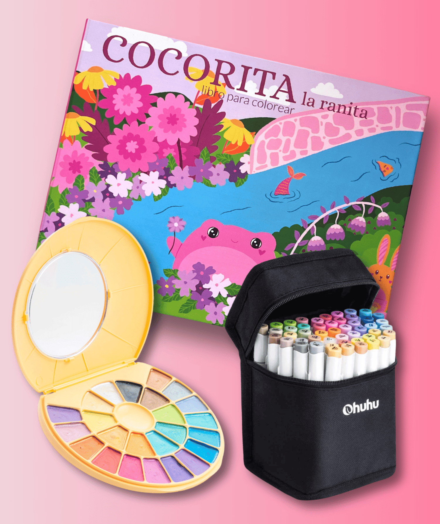 Pack Libro Cocorita La Ranita + Acuarela Metalizada Himi + Marcadores de alcohol Tonos Medios Ohuhu (Honolulu B)