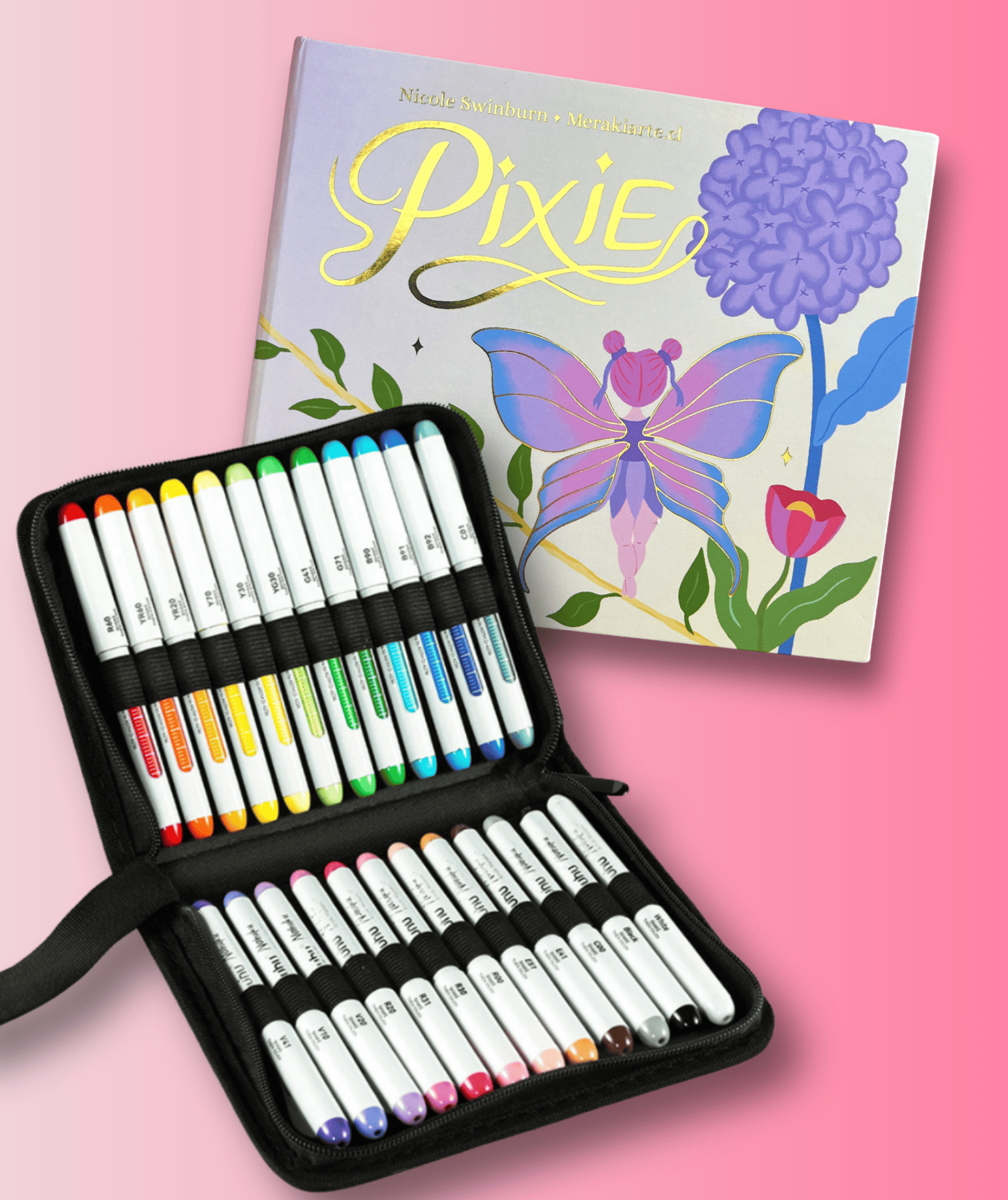 Pack Libro Pixie + Marcadores Acrílicos Ohuhu Nahuku 24 colores