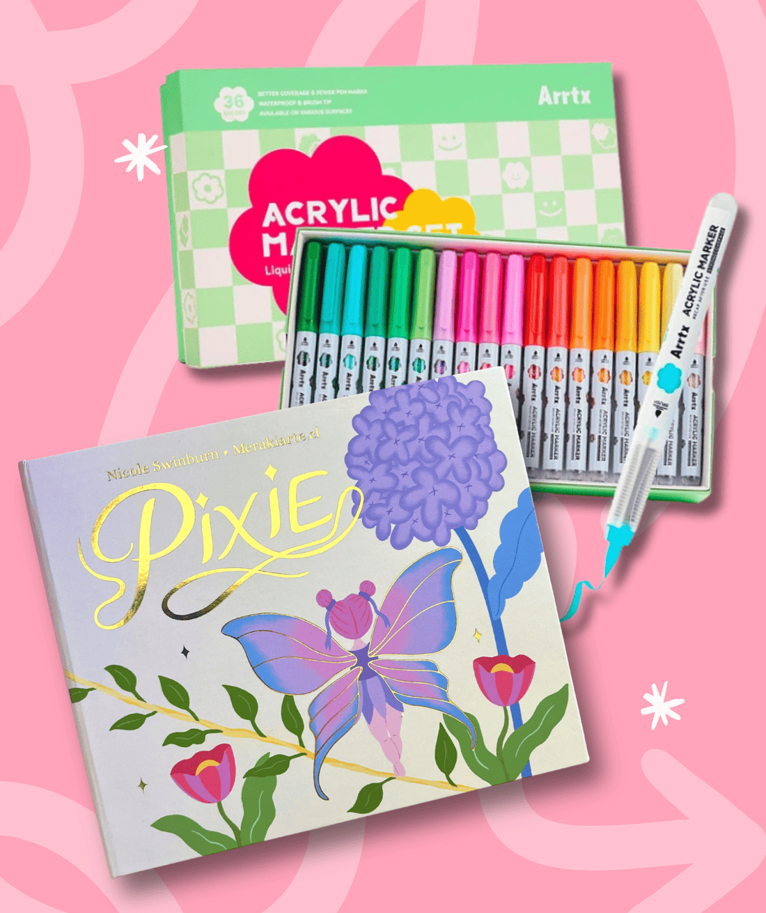Pack Pixie + Marcadores Acrílicos Arrtx 36 colores Tinta líquida