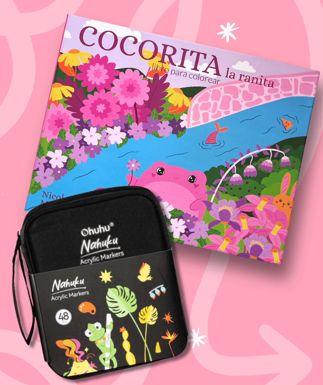Pack Cocorita La Ranita + Marcadores Acrílicos Ohuhu Nahuku 48 colores