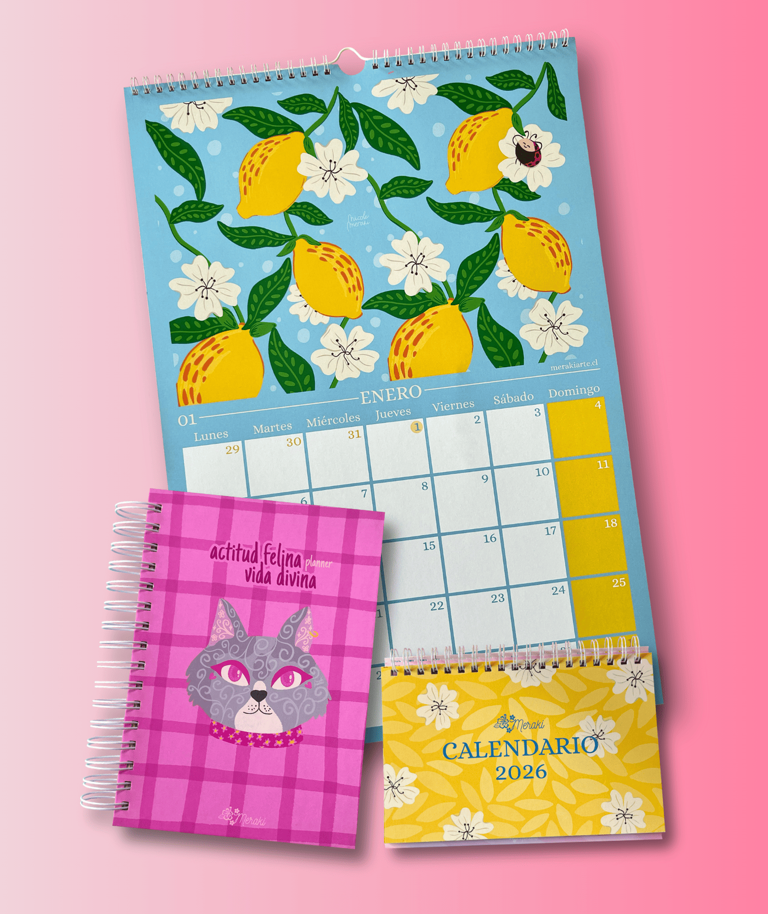 Pack Calendario 2026 Pared + Calendario 2026 Escritorio + Planner Actitud Felina