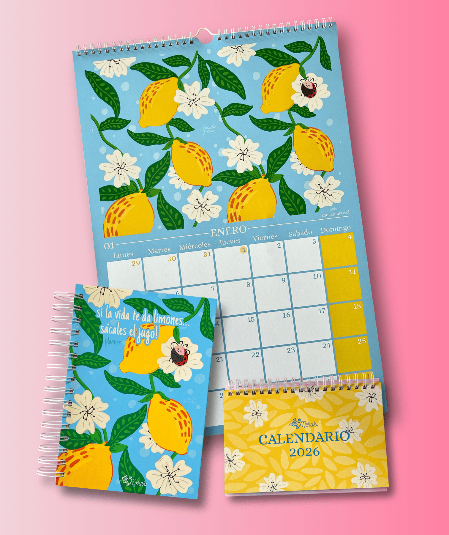 Pack Calendario 2026 Pared + Calendario 2026 Escritorio + Planner Si la vida te da limones