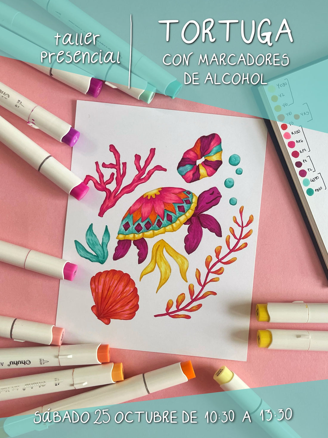 [PRESENCIAL] Tortuga con Marcadores de Alcohol | Workshop | Sáb 25 Octubre AM