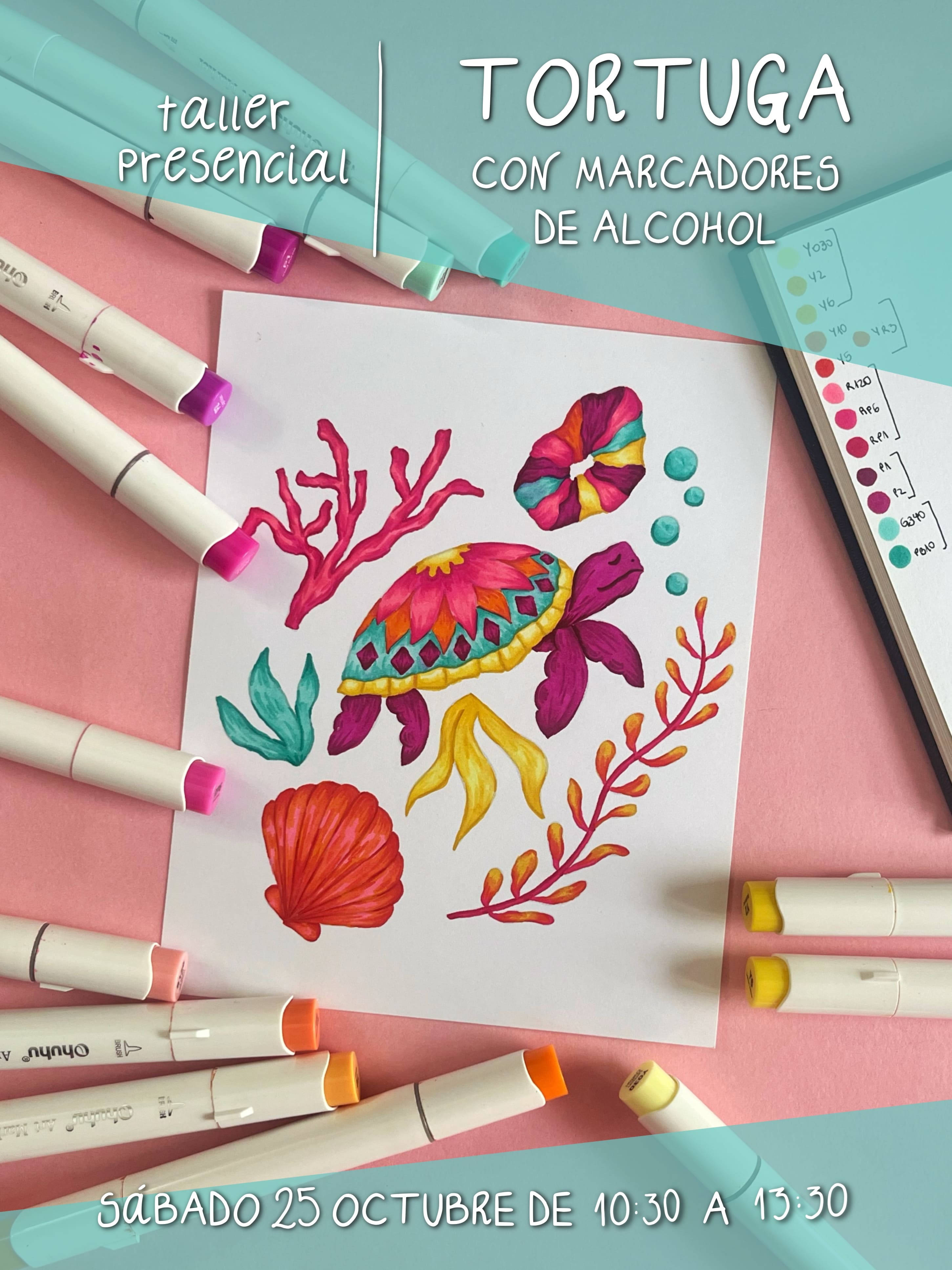 [PRESENCIAL] Tortuga con Marcadores de Alcohol | Workshop | Sáb 25 Octubre AM
