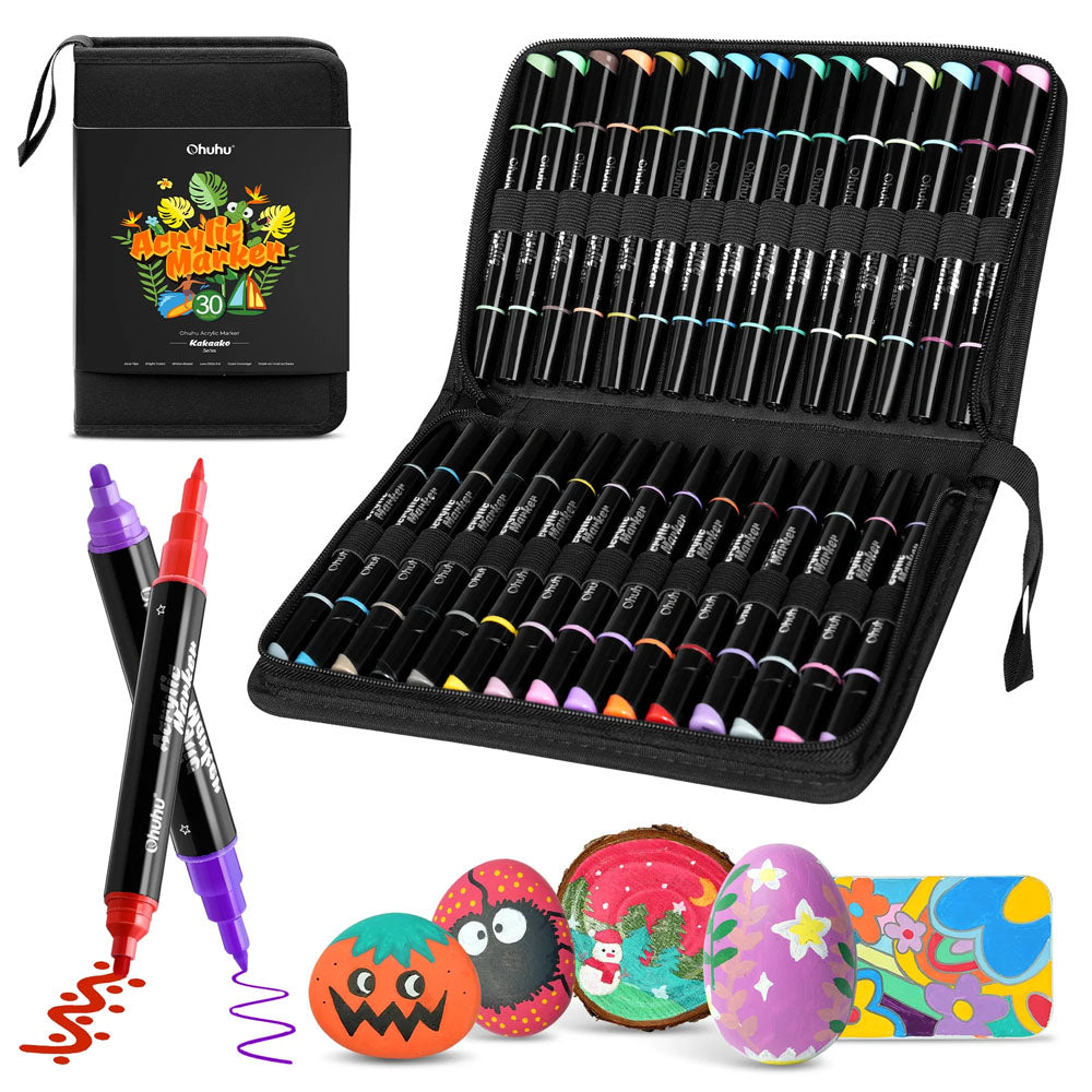 Marcadores Acrílicos Ohuhu | Punta fina y punta redonda | 30 colores