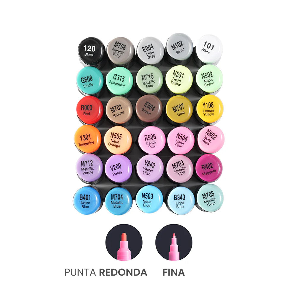 Marcadores Acrílicos Ohuhu | Punta fina y punta redonda | 30 colores