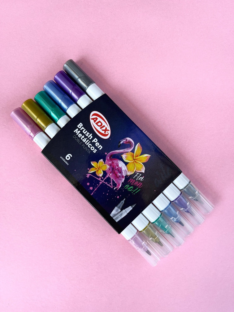 Brush pen/Punta Fina - 6 colores metálicos